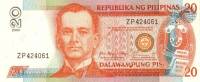 (2002) Банкнота Филиппины 2002 год 20 песо "Мануэль Кесон"   UNC